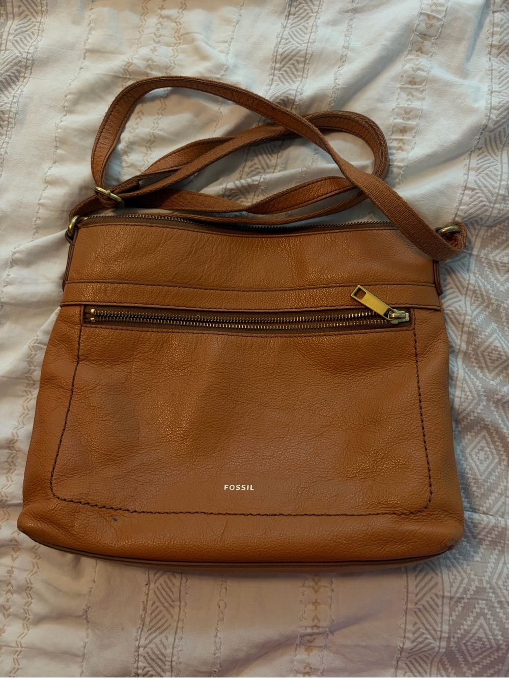 Fossil SHB2175 Cognac Brown Cowhide Leather Crossbody Bag
